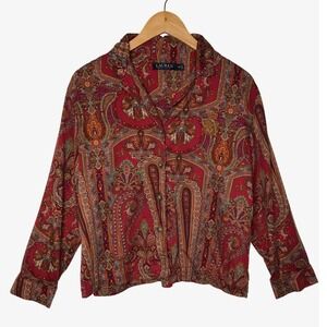 Lauren Ralph Lauren Paisley Print Button-Down Shirt Red Cotton Blend  Sz: M/P